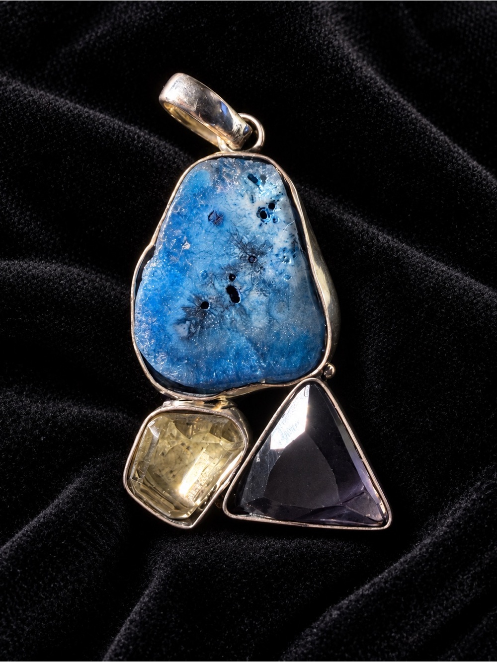 Striking Sterling Silver Gemstone Trio Pendant Necklace